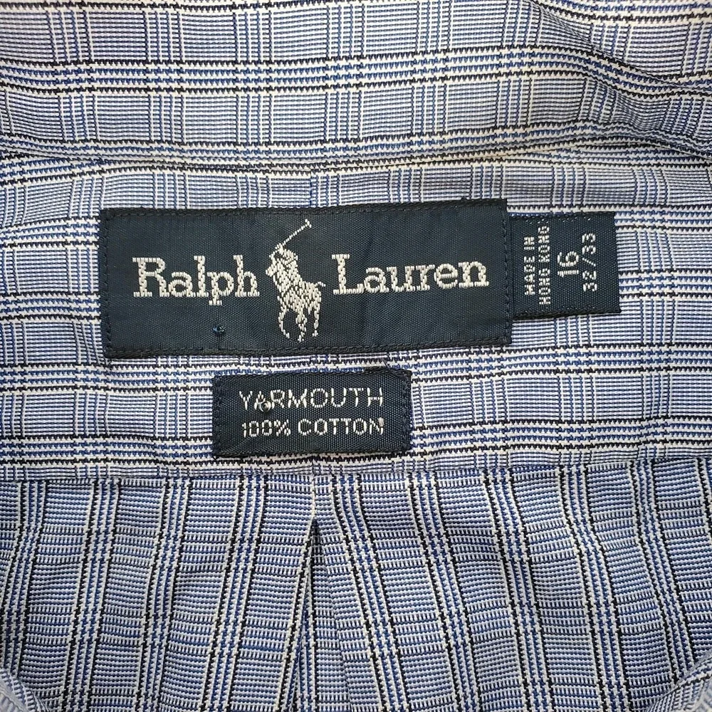 Polo Ralph Lauren Yarmouth Mens 16 32/33 Shirt Blue White Check Cotton (Altered)